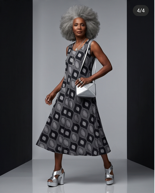 ABSTRACT BLACK COTTON SLIP DRESS