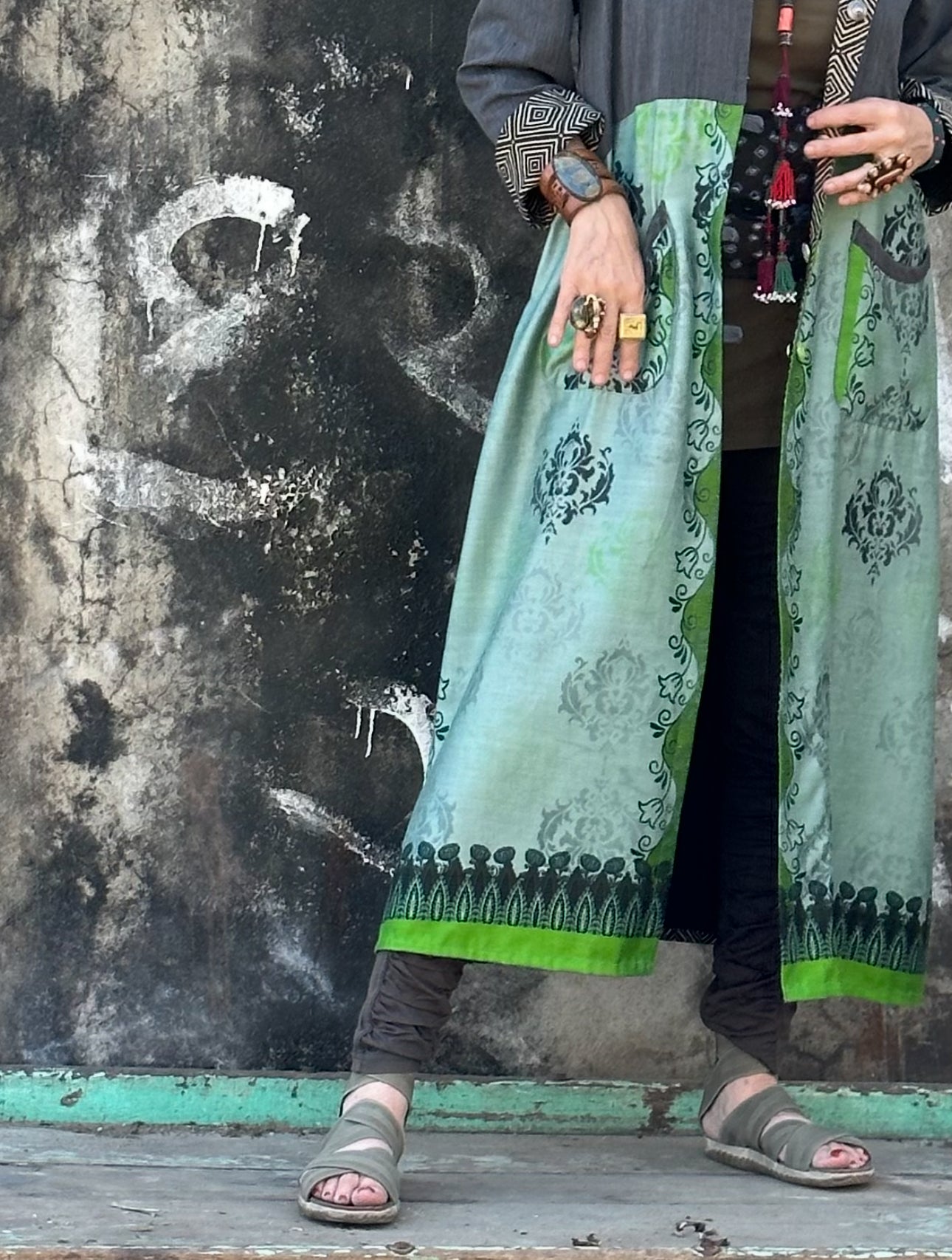 REVERSIBLE VERDIGRIS COLLAGE COAT