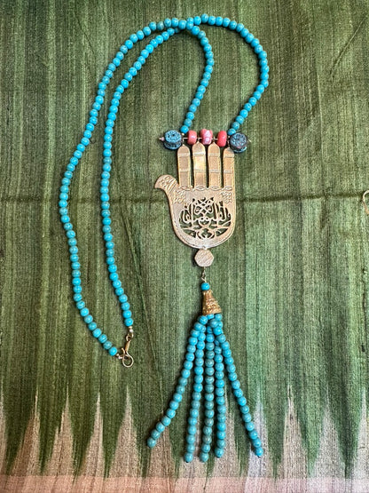 HAMSA OF GOLD: CORAL & TURQUOISE NECKLACE