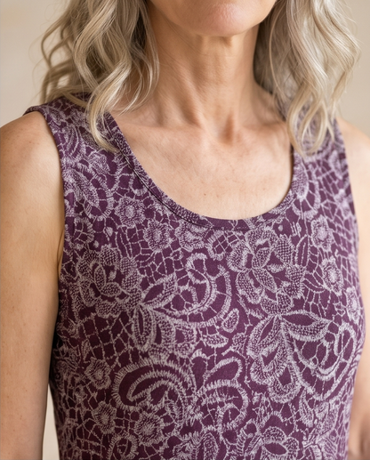 PLUM LACE PRINT COTTON SLIP DRESS