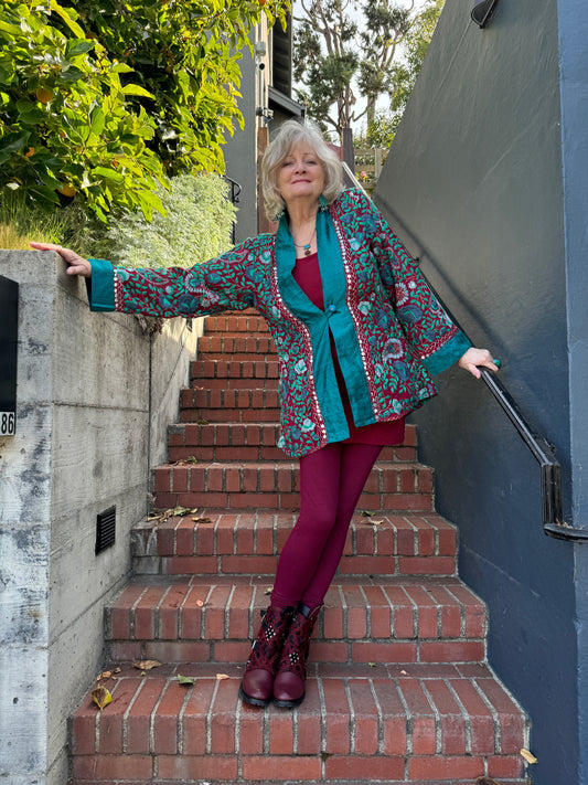 JEWEL TONES FLORAL SWING JACKET