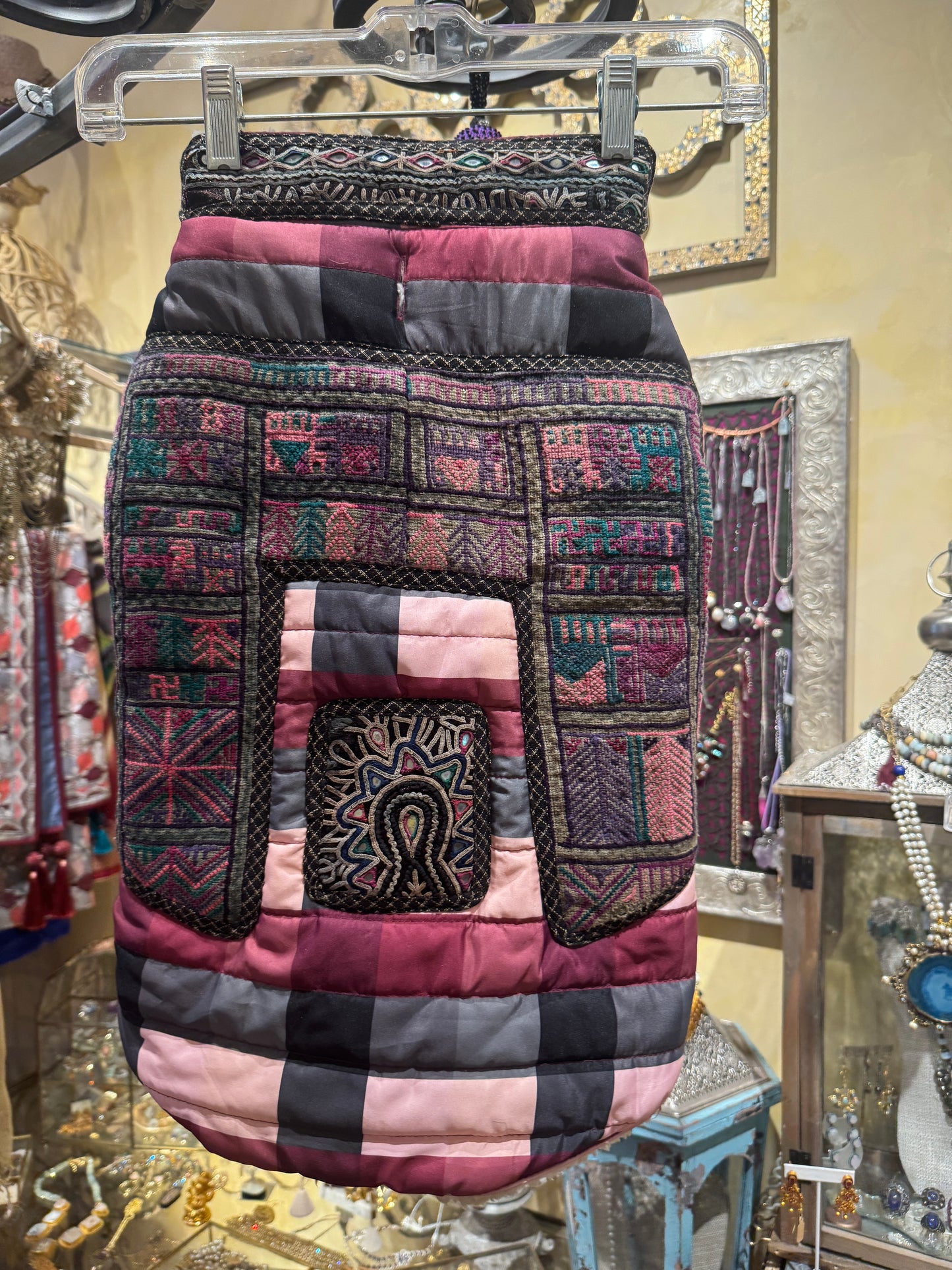 TRIBAL CHIC HAND EMBROIDERED PLAID DOG JACKET