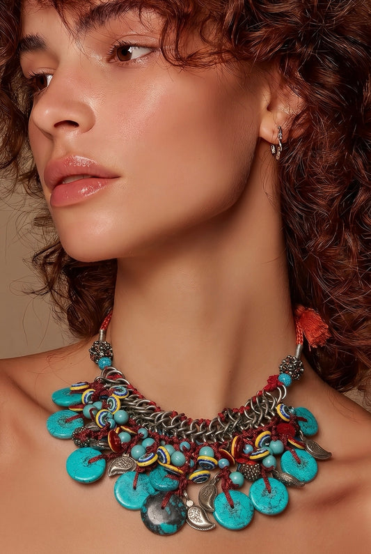 TURQUOISE TREASURE HUNT BIB NECKLACE