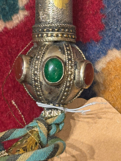 ANTIQUE SILVER GEMSTONE HAND MIRROR