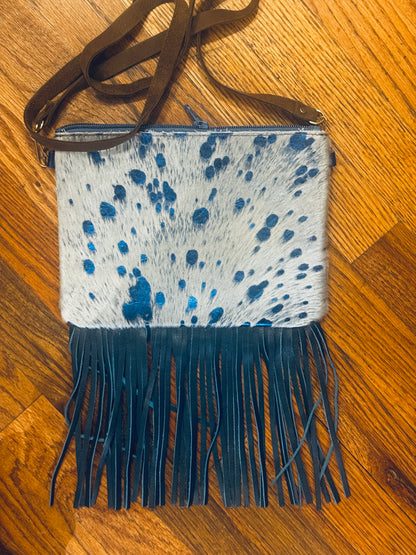 LEOPARD, CROC, FUR LEATHER CROSSBODY FRINGE BAGS