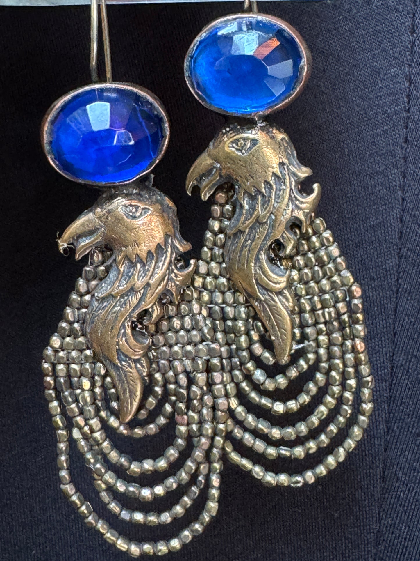 BEADED BRASS BLUE BIRDS