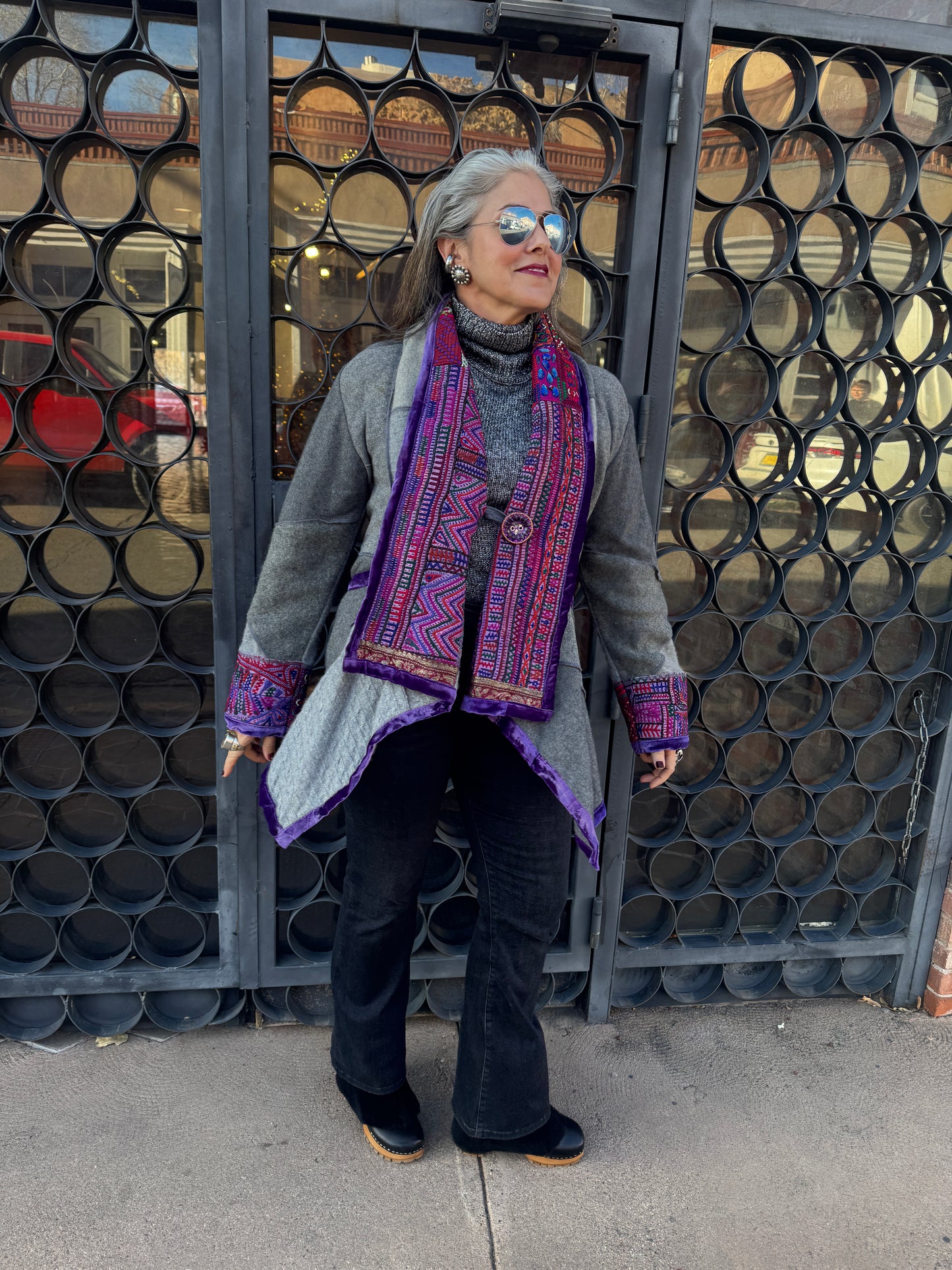 PURPLE TRIM NANA SWEATER