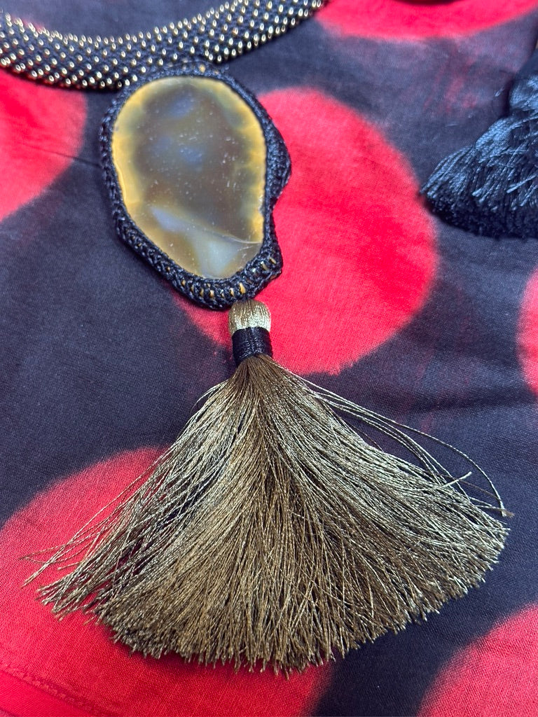 BEYOND BLACK AGATE & CROCHET NECKLACE