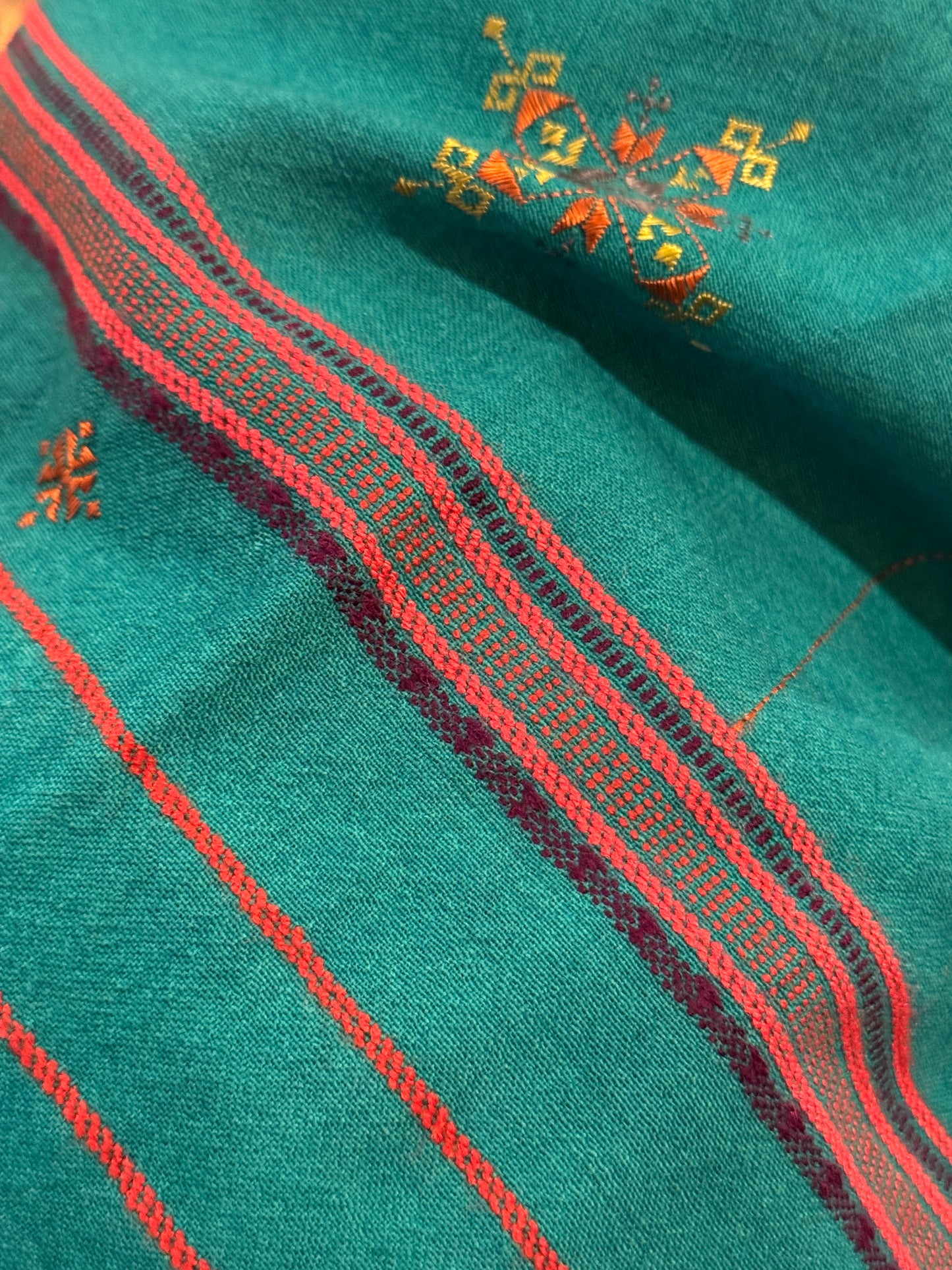 MASTERPIECE TEAL HAND-LOOMED SOOF WOOL SHAWL