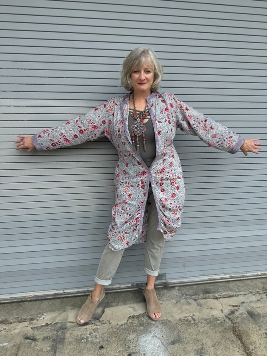 KETANJI GRAY FLORAL COAT