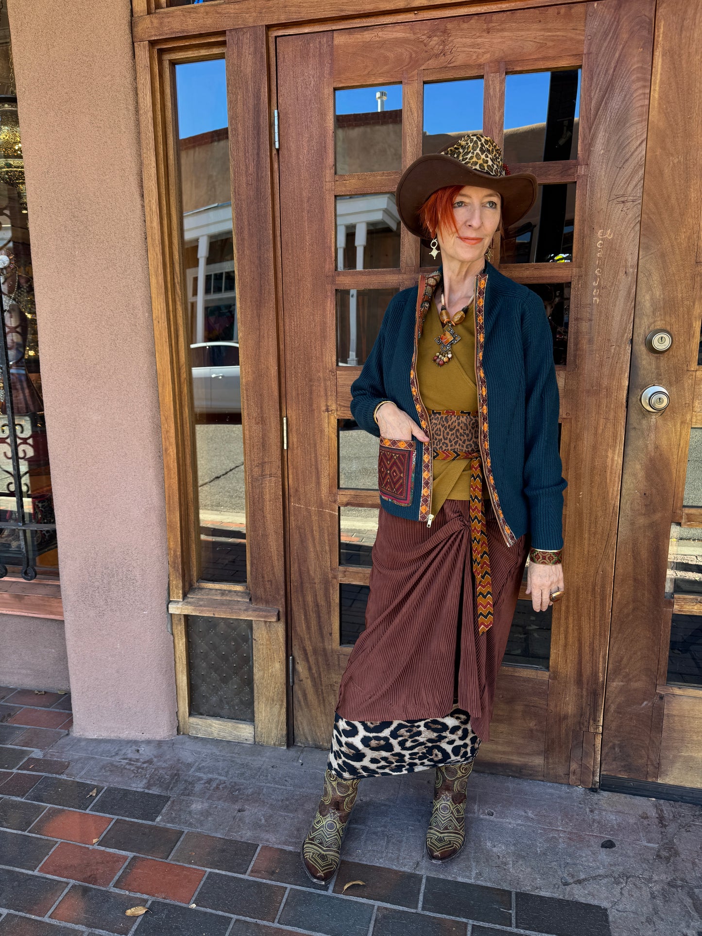 TEAL TRIBAL TRIMMED ZIP CARDIGAN