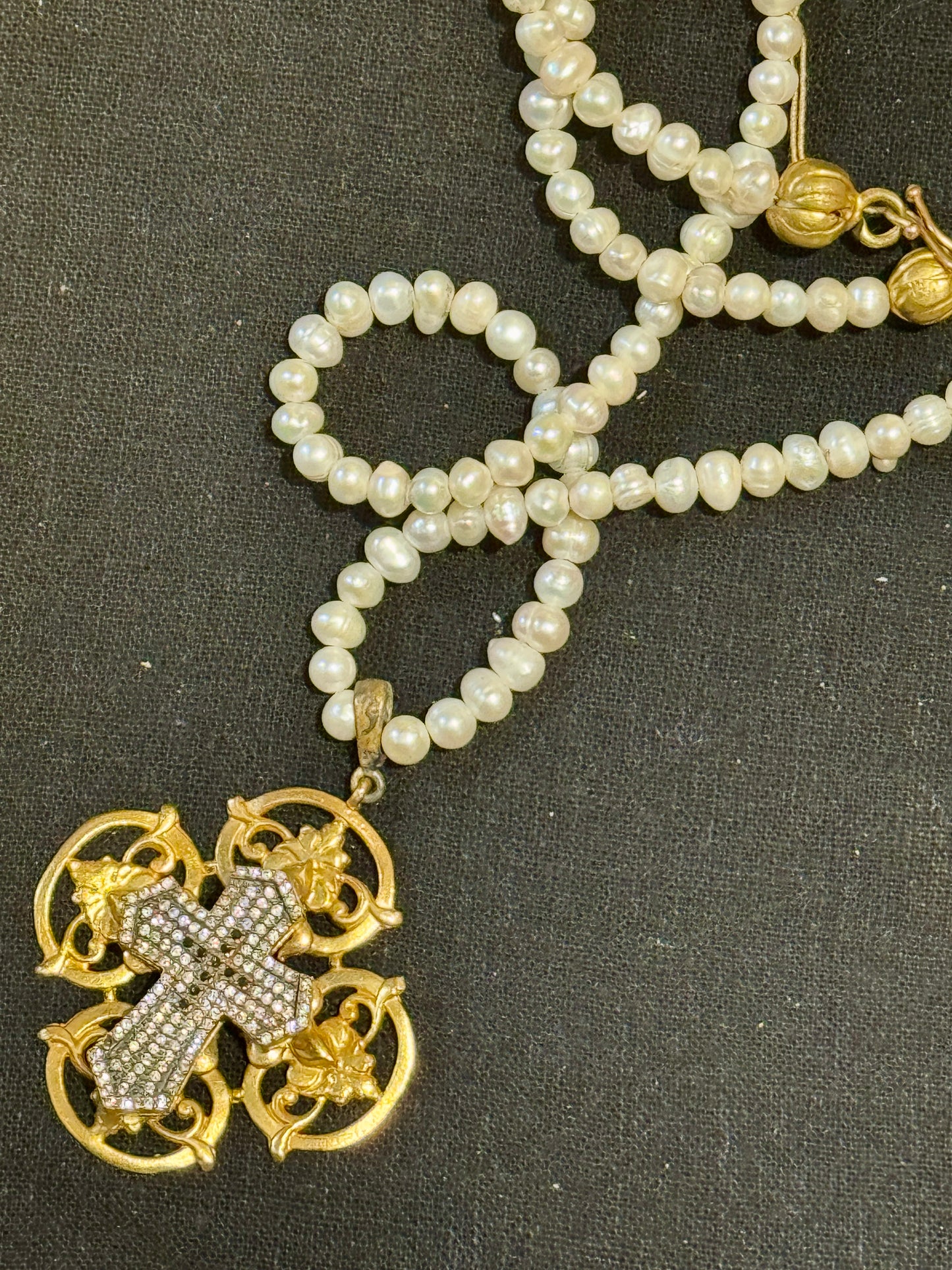 FLORENTINE PEARL CROSS NECKLACE