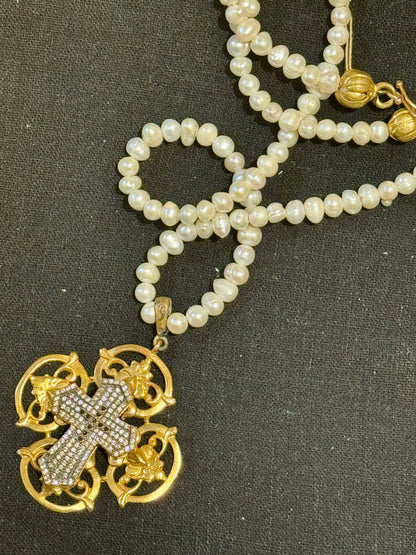 FLORENTINE PEARL CROSS NECKLACE