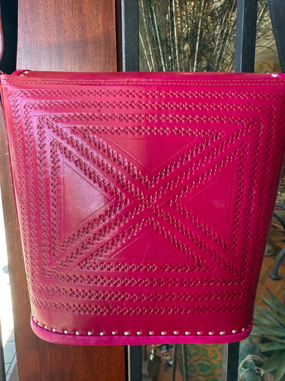 BERRY PINK LEATHER TOOLED HANDBAG