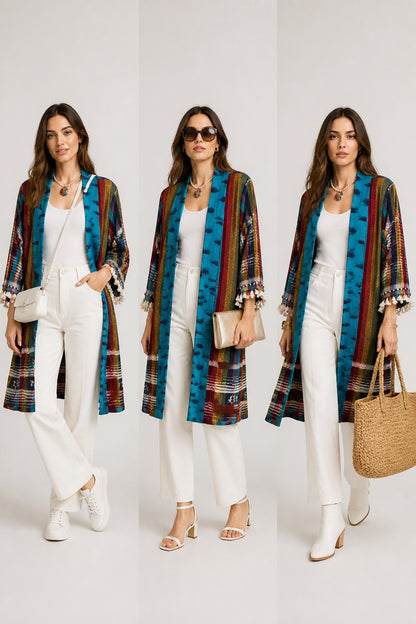AQUA RAINBOW HANDLOOM COTTON COAT