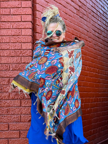 CORNFLOWER KALAMKARI FLORAL SHAWL