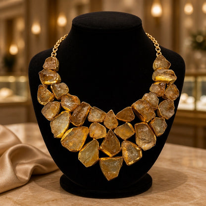 CITRINE ROUGH CUT MOSAIC COLLAR NECKLACE