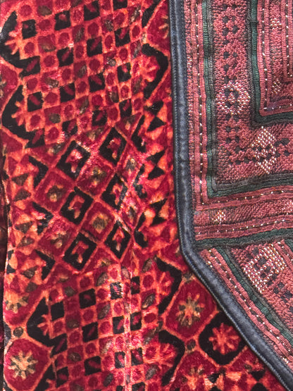 LUXE VELVET RED HAND EMBROIDERED SWING COAT