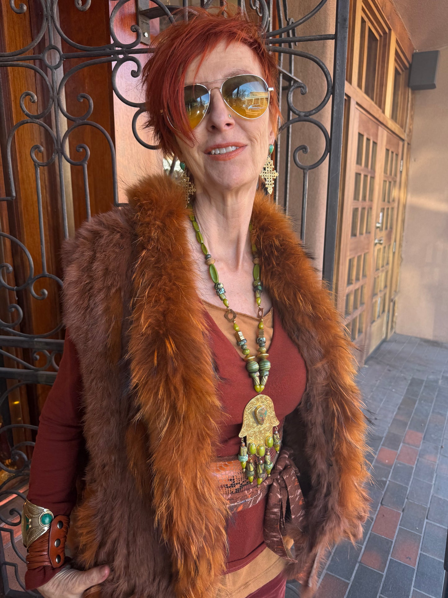 GOLDEN HAMSA AND EARTHLY DELIGHTS NECKLACE