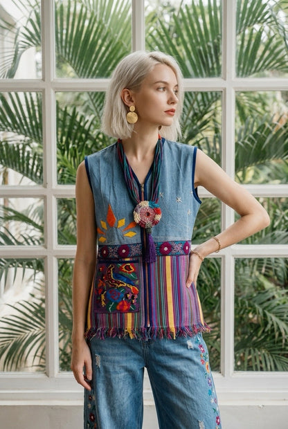SUN MOON BIRD HUIPIL UPCYCLED VEST