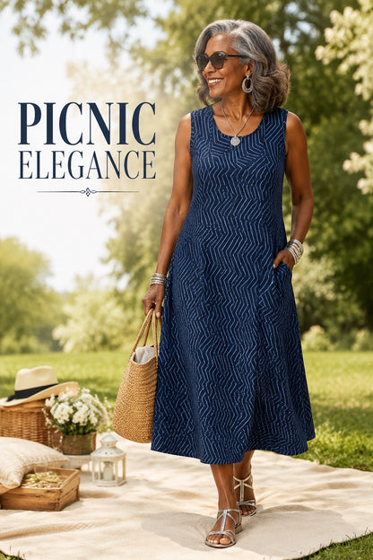 BLUE ON BLUE ZIZZAG SLIP DRESS