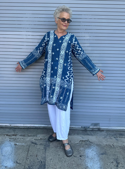 EMBROIDERED INDIGO TUNIC