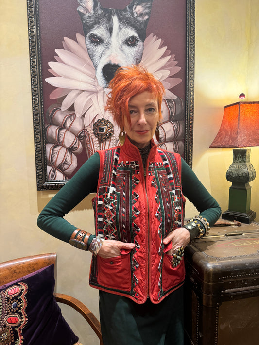 UPCYCLED RED AFGHAN EMBROIDERED VEST