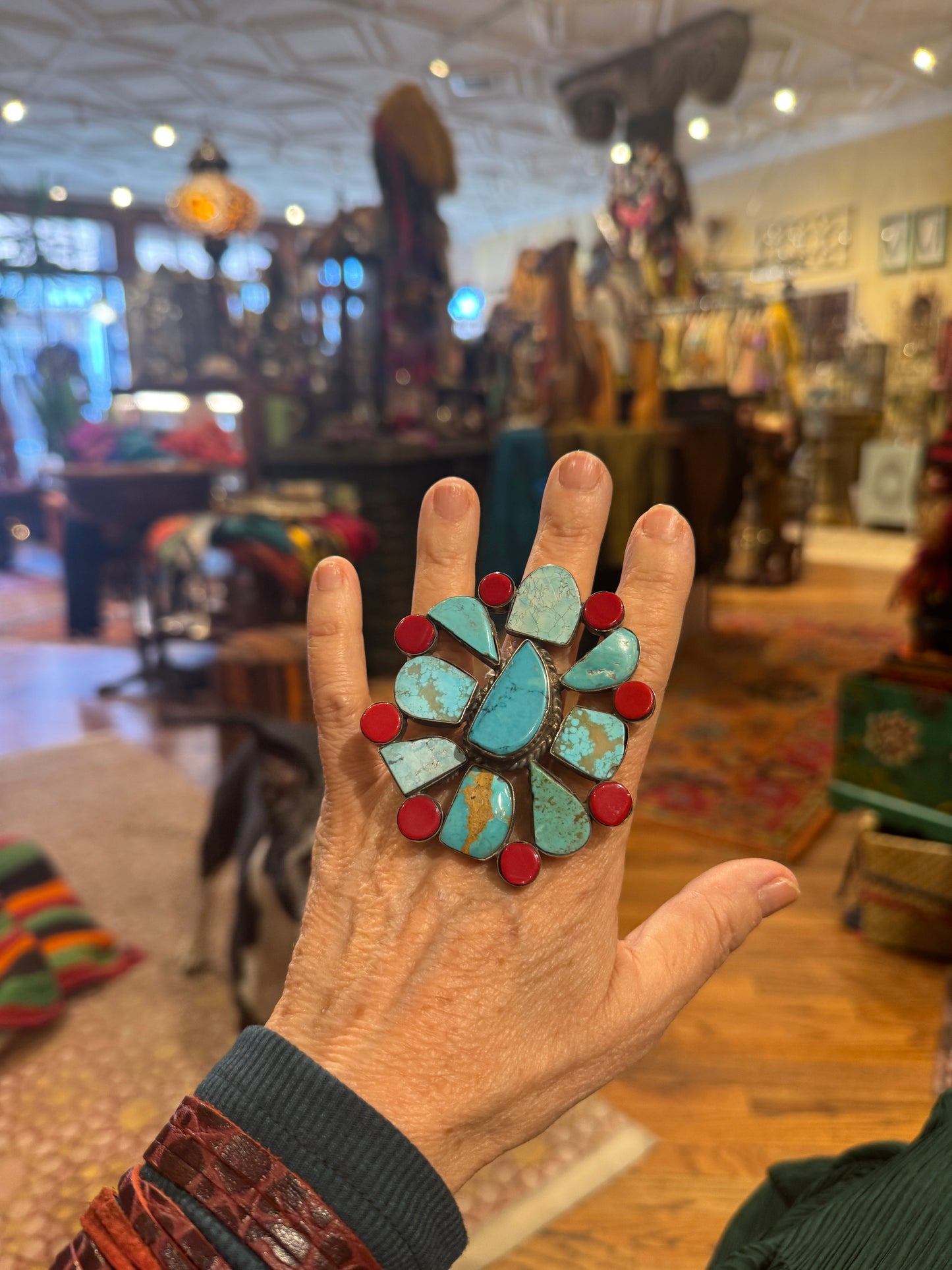 TURQUOISE AND CORAL ADJUSTABLE MEGA RING
