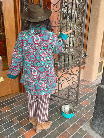 WINE & TEAL ROSES  EMBROIDERED SWING JACKET