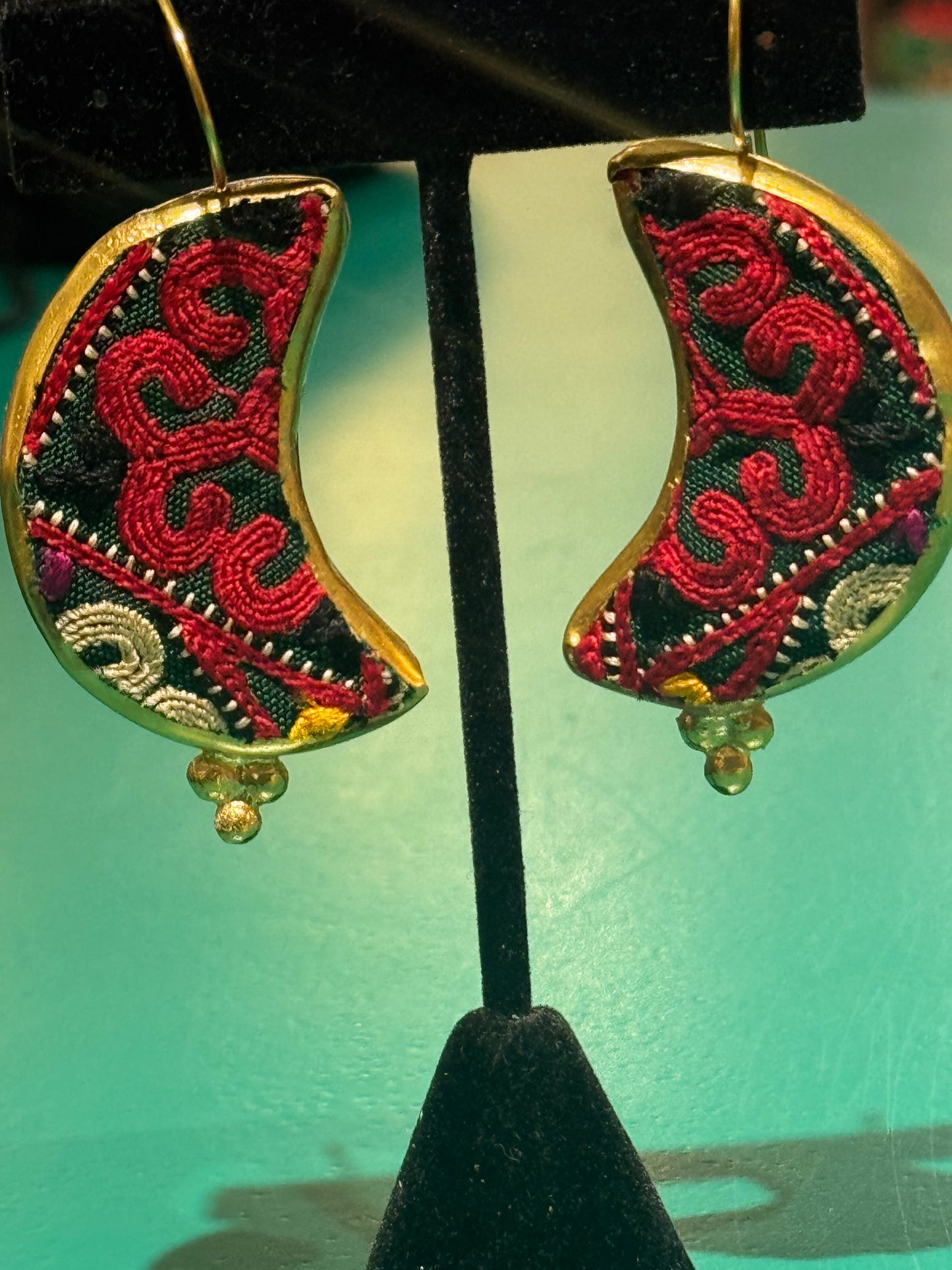 INTRICATELY EMBROIDERED MOON SLIVER EARRINGS