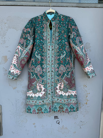 TEAL KASHMIRI WOOL BROCADE COAT