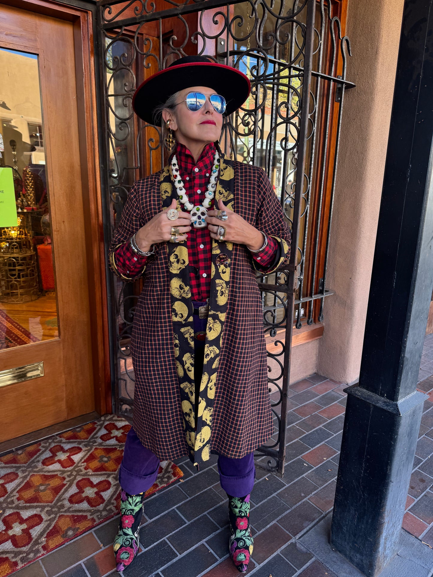 SKULLS AND CHECKS UPCYCLED SWING COAT