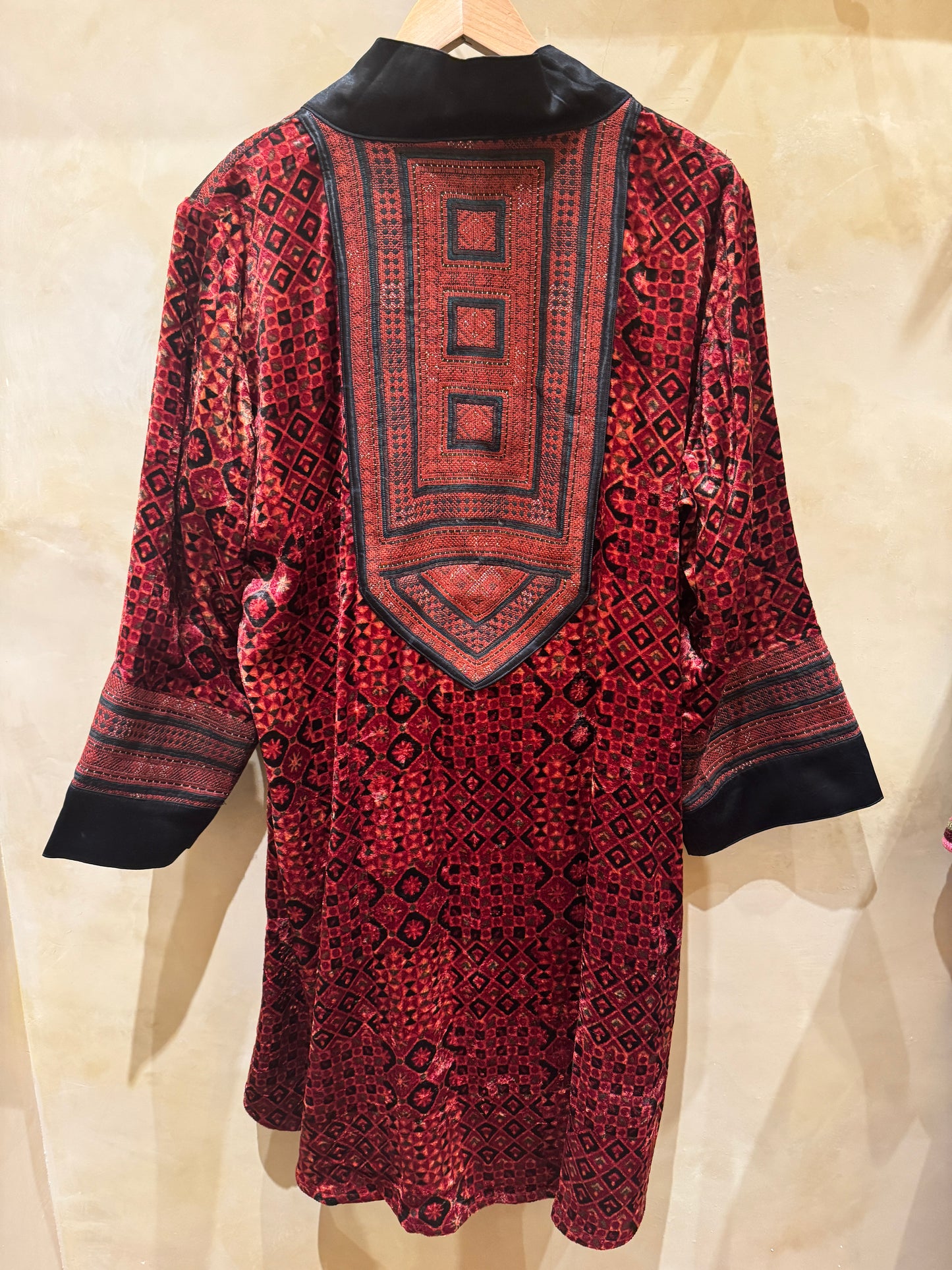 LUXE VELVET RED HAND EMBROIDERED SWING COAT