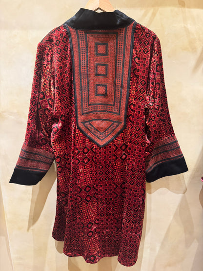 LUXE VELVET RED HAND EMBROIDERED SWING COAT