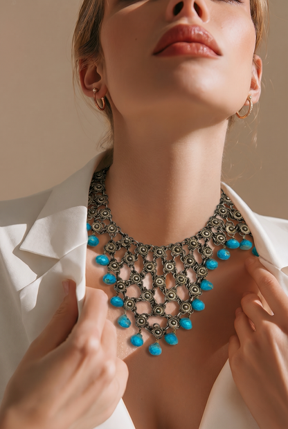 VTG AFGHAN WATERFALL TURQUOISE DROP