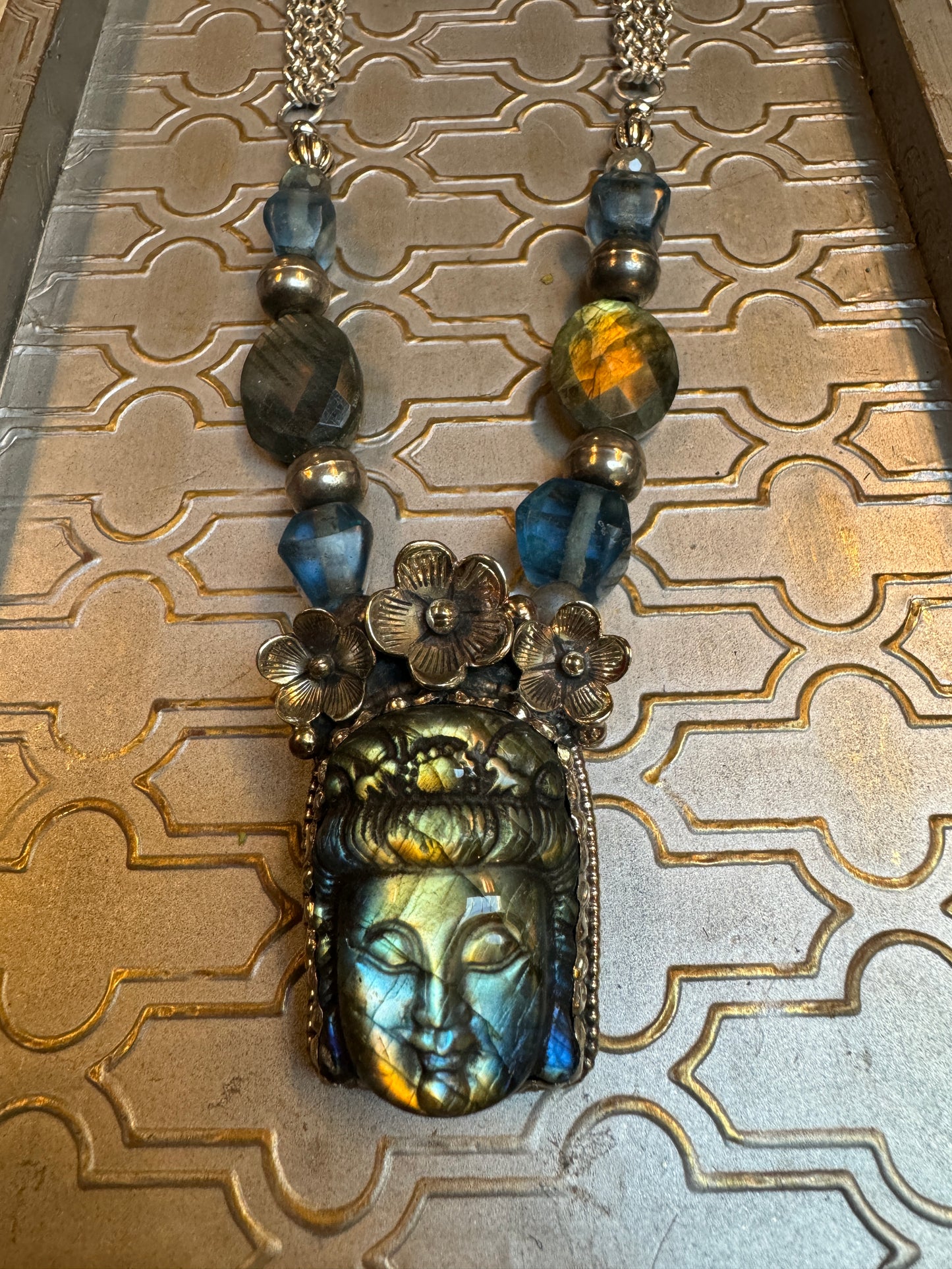 LABRADORITE FLASH QUANYIN NECKLACE