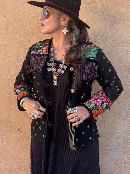BLACK BANDHANI HUIPIL REDUX JACKET