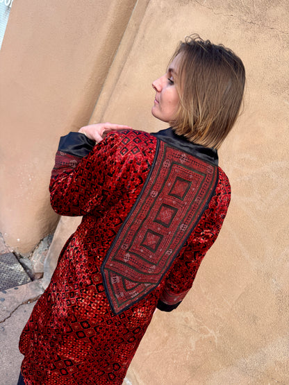 LUXE VELVET RED HAND EMBROIDERED SWING COAT
