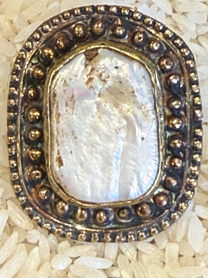 BIG BRASS BLISTER PEARL RINGS