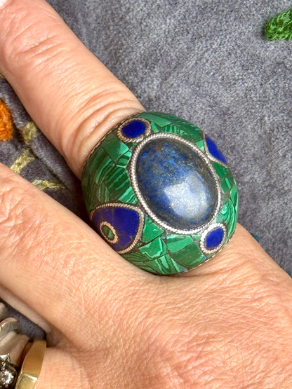 KASHMIRI MEGA MOSAIC STONE SILVER RINGS