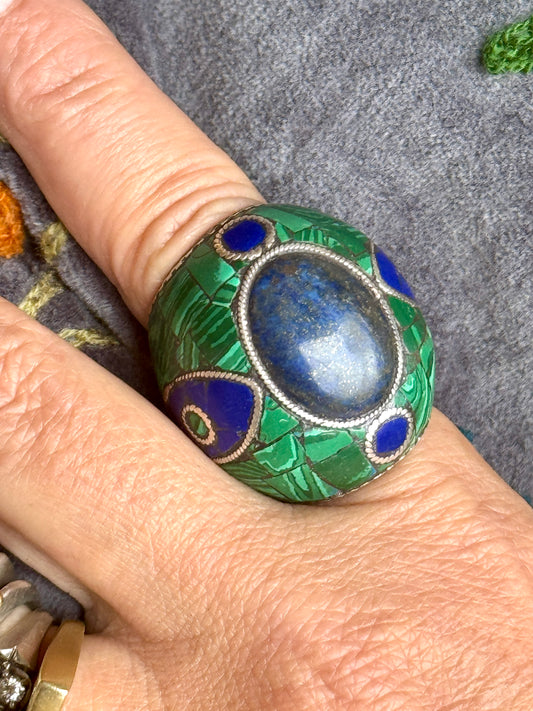 KASHMIRI MEGA MOSAIC STONE SILVER RINGS