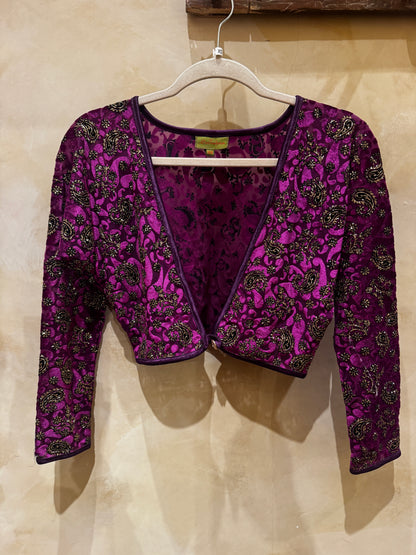 GILDED PAISLEY STRETCH VELVET SHRUG