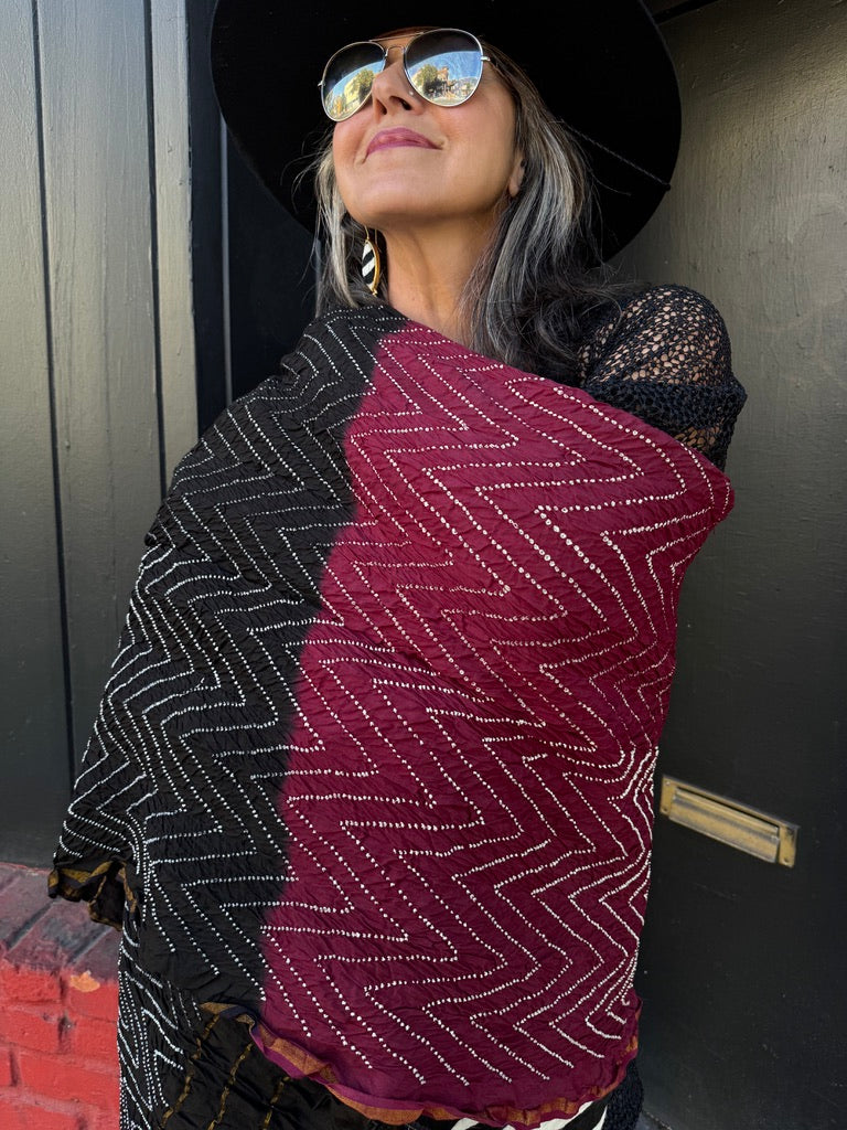 RED WINE & BLACK BANDHANI SCARF