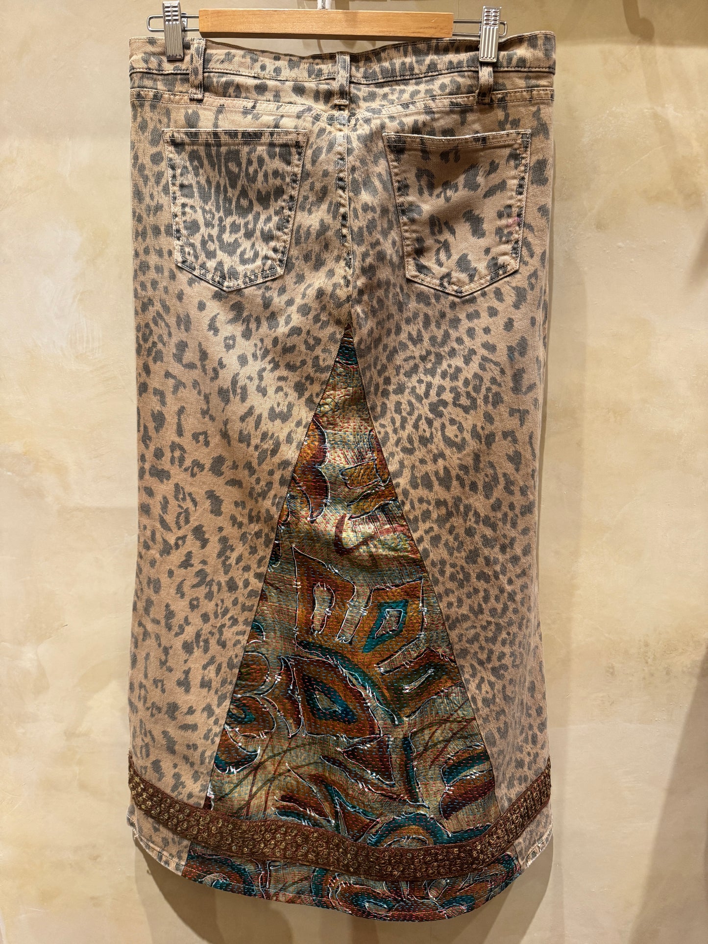 UPCYCLED LEOPARD JEAN SKIRT