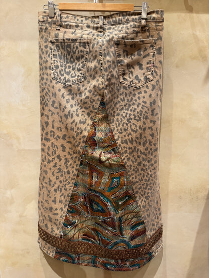 UPCYCLED LEOPARD JEAN SKIRT