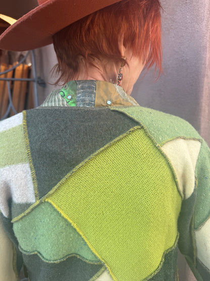 UPCYCLED PATCHWORK POCKET SWEATER