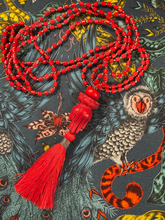 RED PRAYER HANDS NECKLACE