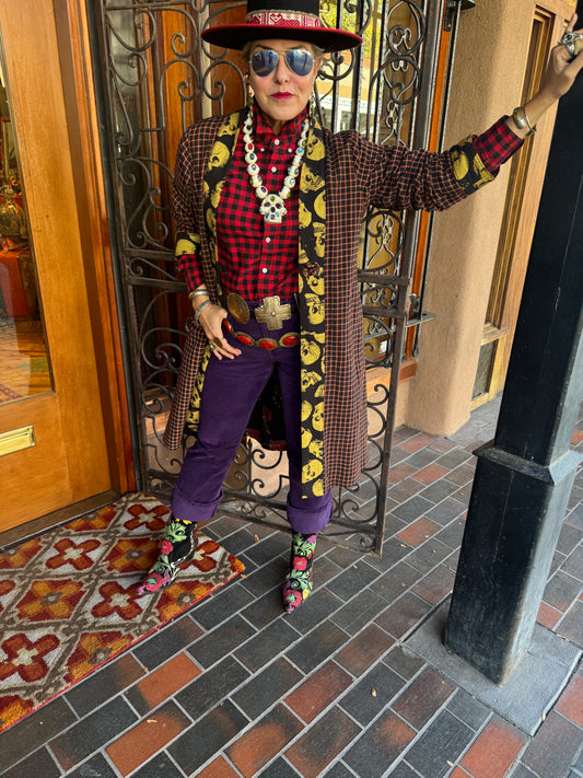 SKULLS AND CHECKS UPCYCLED SWING COAT