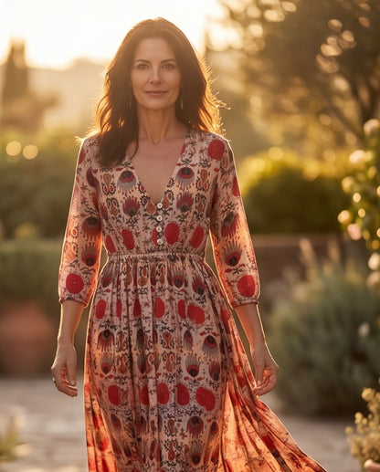ALEGRA MAXI DRESS RED EXOTIC GARDEN