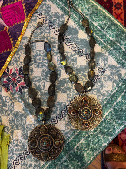 OLD MULTI STONE MANDALA LABRADORITE NECKLACE